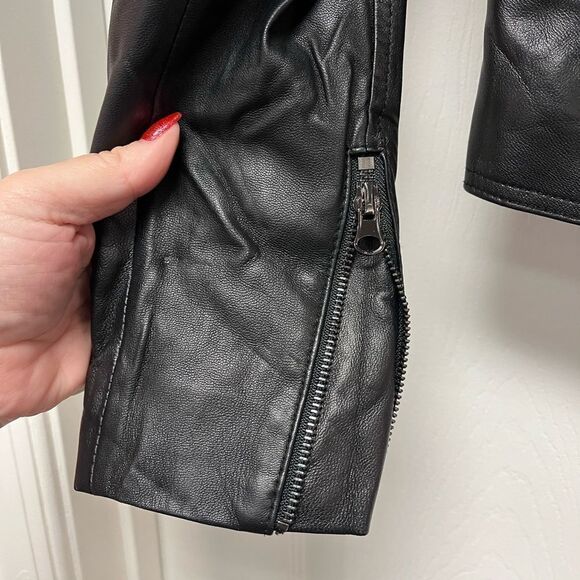 Pure Navy Lamb Leather Black Moto Jacket sz S - Picture 8 of 9